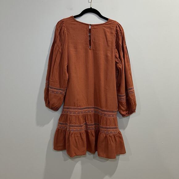 Anthropologie Eyelet Mini Dress Size Small Puff Sleeve Boho‎ - Picture 3 of 11